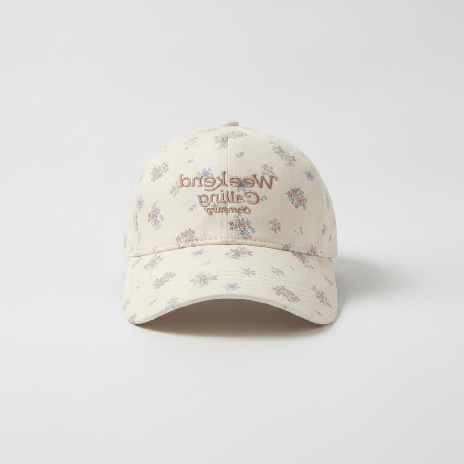 Vintage Floral Baseball Cap with Embroidered Text - Cream White – apparel accessories (view 1)