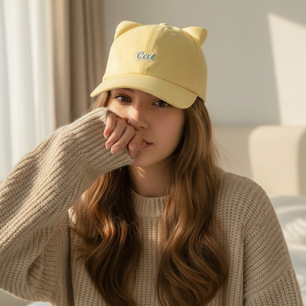 Cat Ear Baseball Cap - Yellow Cat Ear Duck Bill Cap – apparel accessories (view 3)