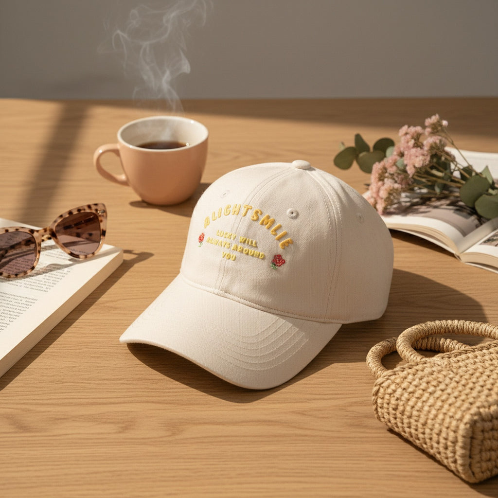 Embroidered Rose Baseball Cap - Cream White – apparel accessories (view 3)