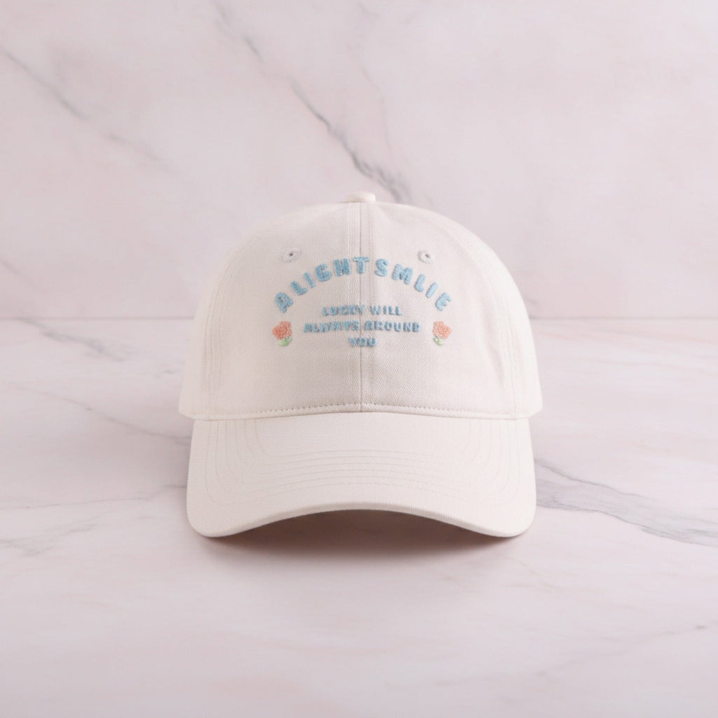 Embroidered Rose Baseball Cap - Cream White