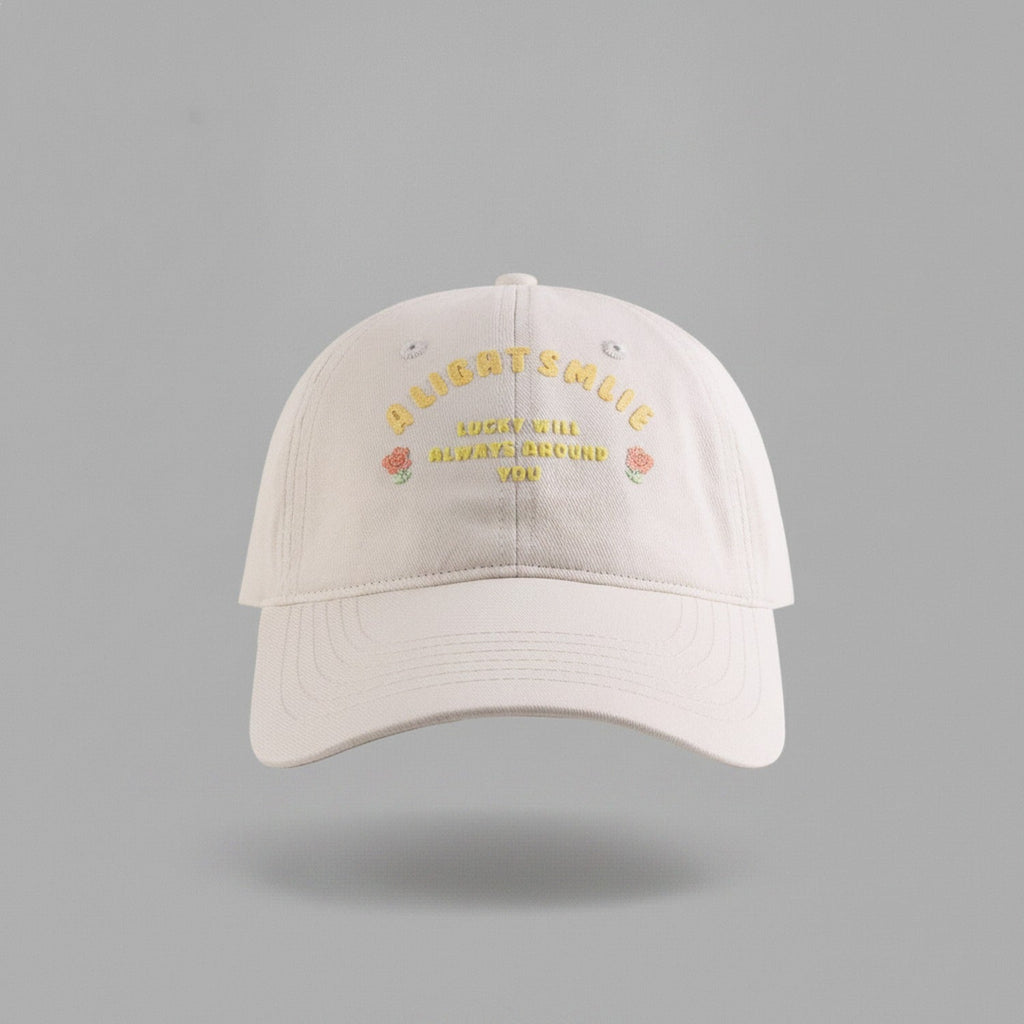 Embroidered Rose Baseball Cap - Cream White