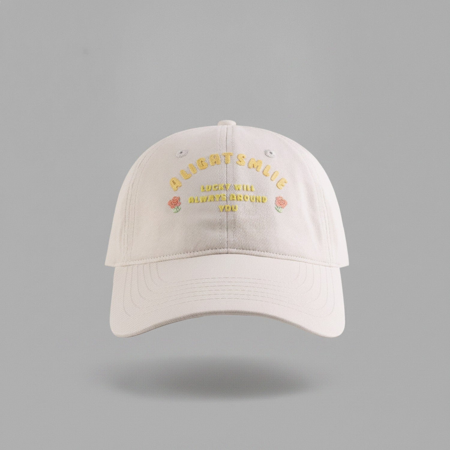 Embroidered Rose Baseball Cap - Cream White