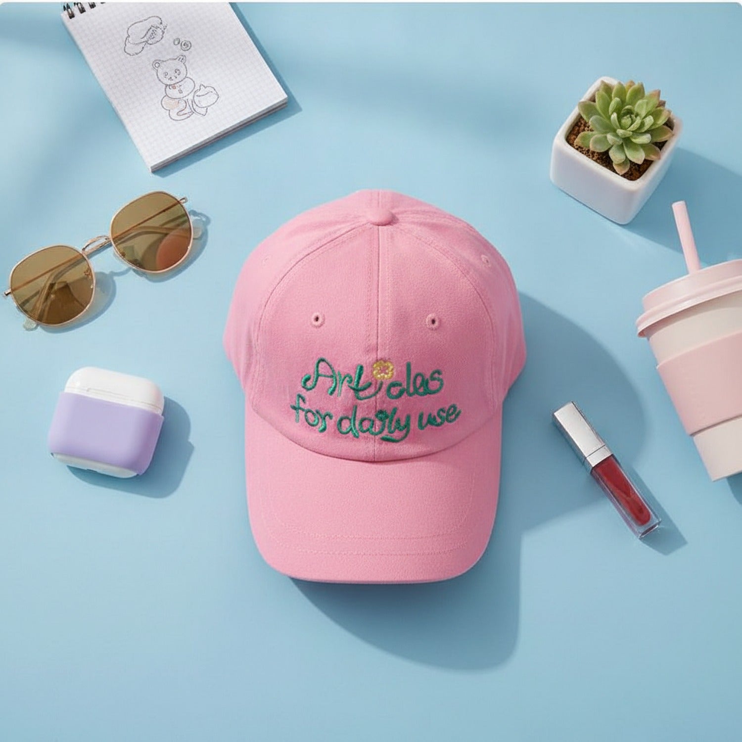 Pink Embroidered Flower Dad Hat Cap