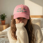 Pink Embroidered Flower Dad Hat Cap