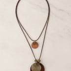 Brown Leather Double Pendant Charm Necklace – jewelry (view 2)