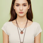 Brown Leather Double Pendant Charm Necklace – jewelry (view 3)