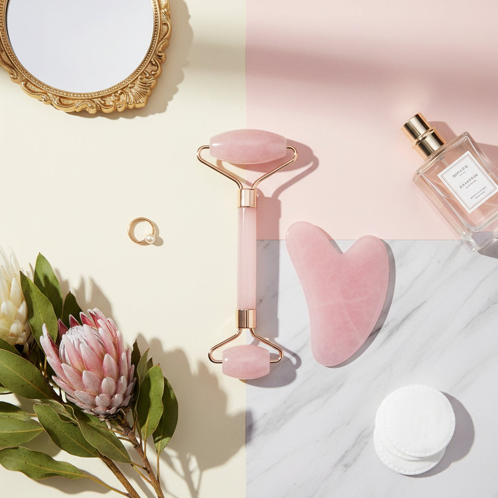Rose Quartz Heart-Shaped Face Roller Set – Korean beauty tool (view 2)