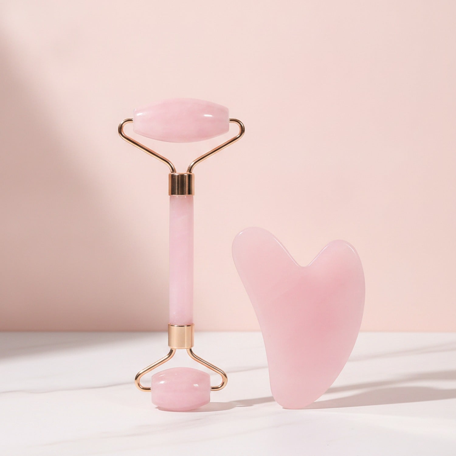 Rose Quartz Heart-Shaped Face Roller Set