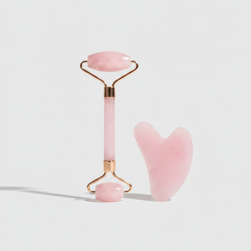 Rose Quartz Heart-Shaped Face Roller Set – Korean beauty tool (view 1)