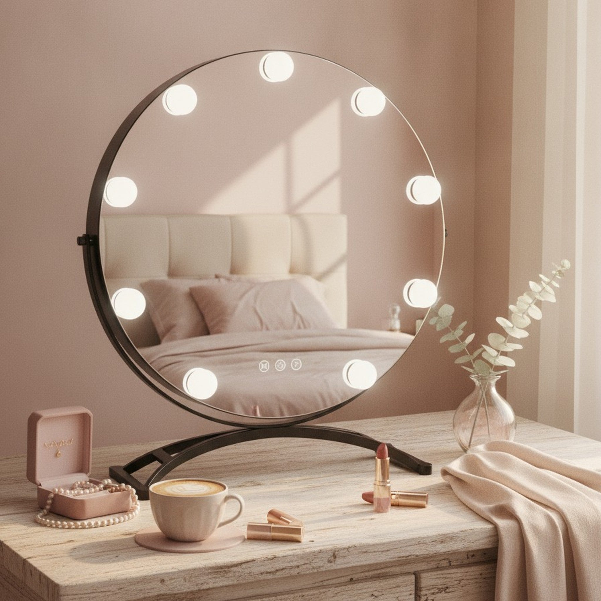Round LED Lighted Vanity Makeup Mirror – Korean beauty tool (view 2)