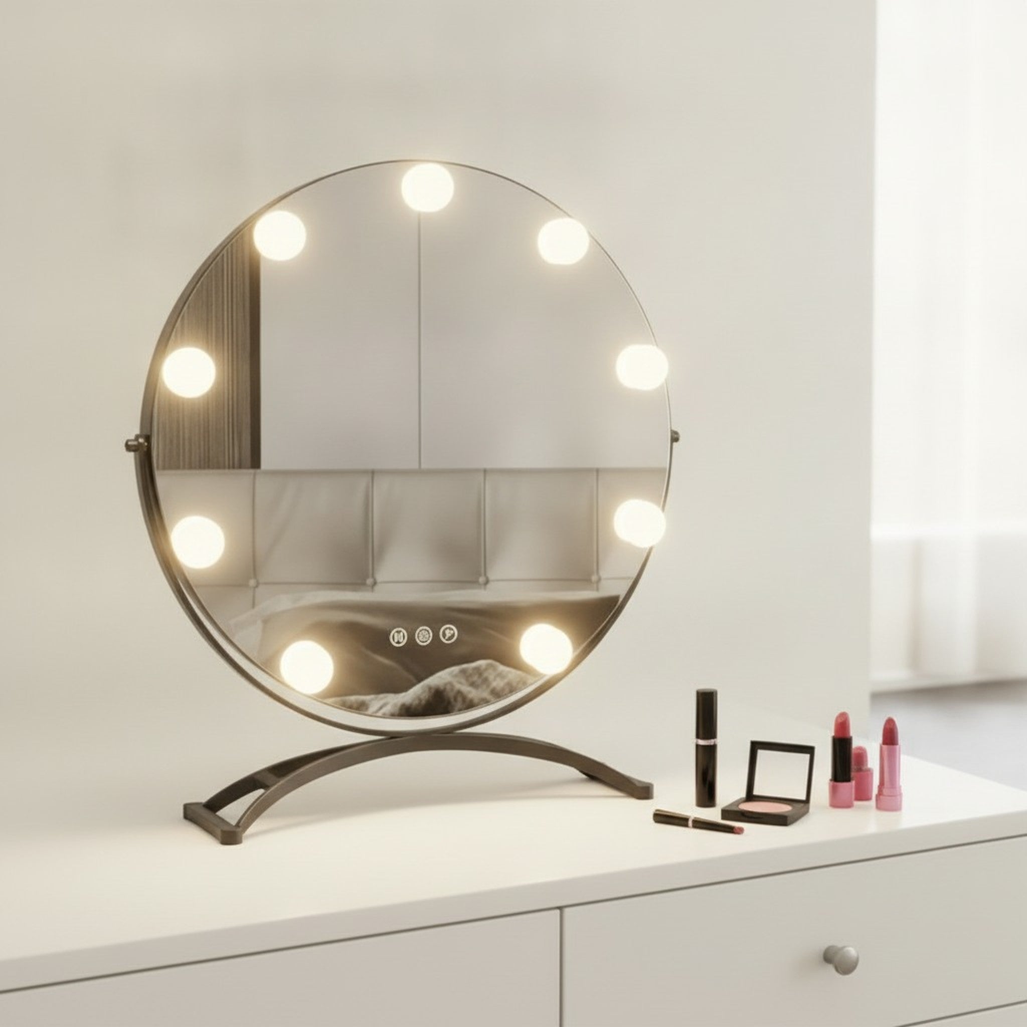 Round LED Lighted Vanity Makeup Mirror – Korean beauty tool (view 3)