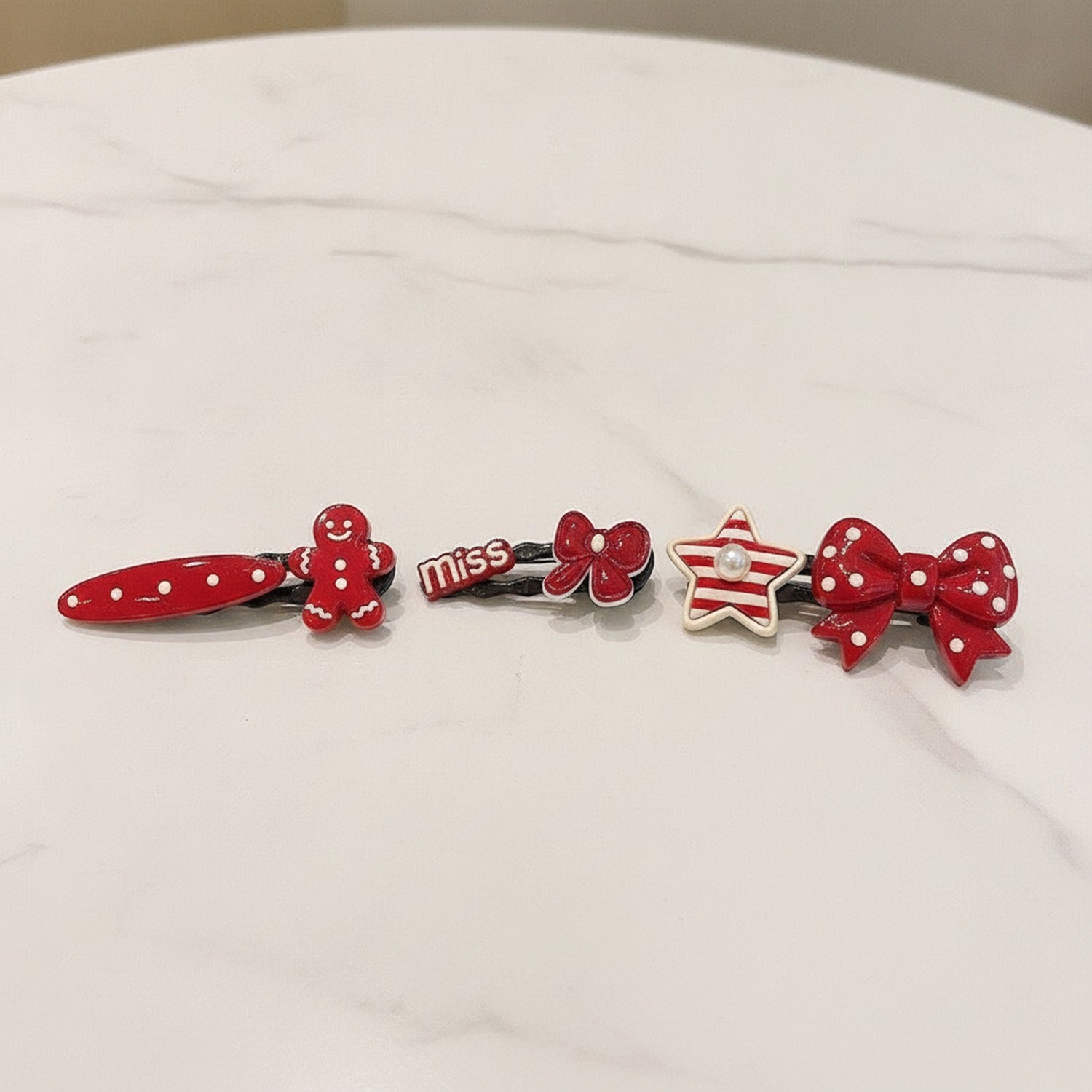 Red Polka Dot Star Heart Hair Clips Set