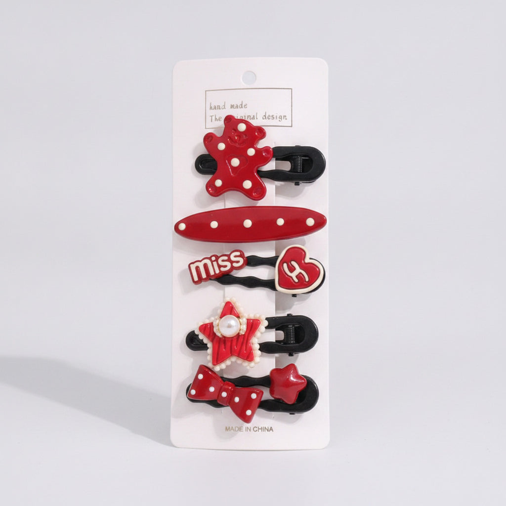 Red Polka Dot Star Heart Hair Clips Set – hair accessories (view 1)