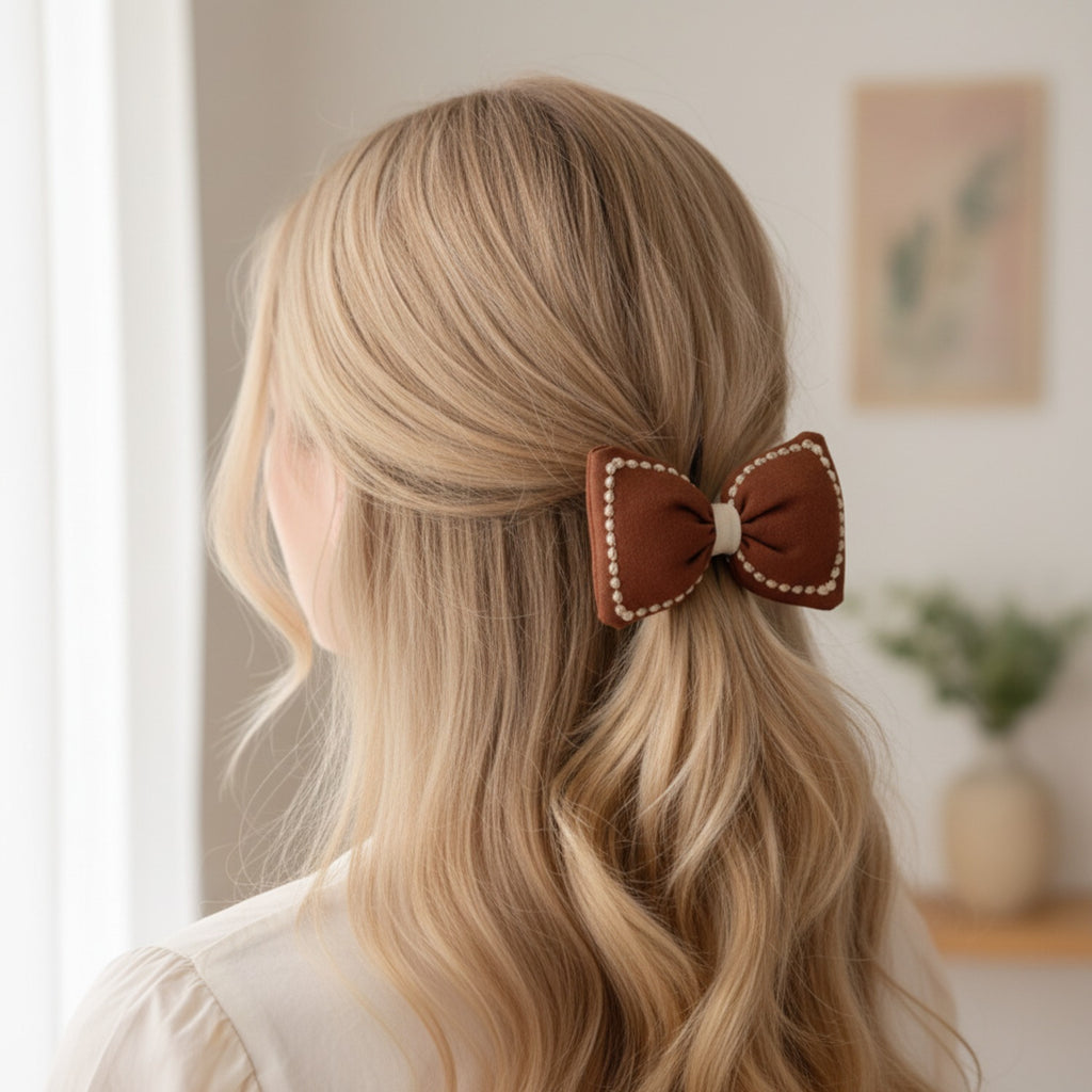 Studded Pearl Bow Hair Tie Clip