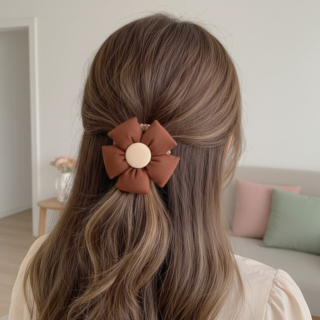 Rust Flower Hair Clip with Cream Center