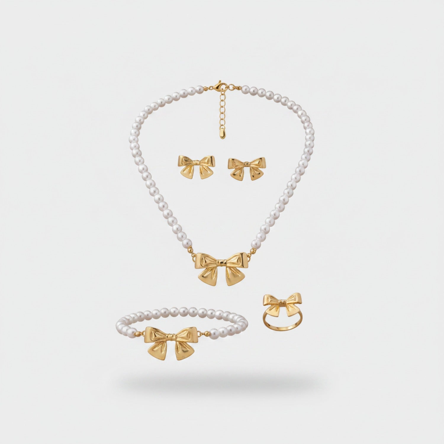 Pearl Bow Jewelry Set With Ring