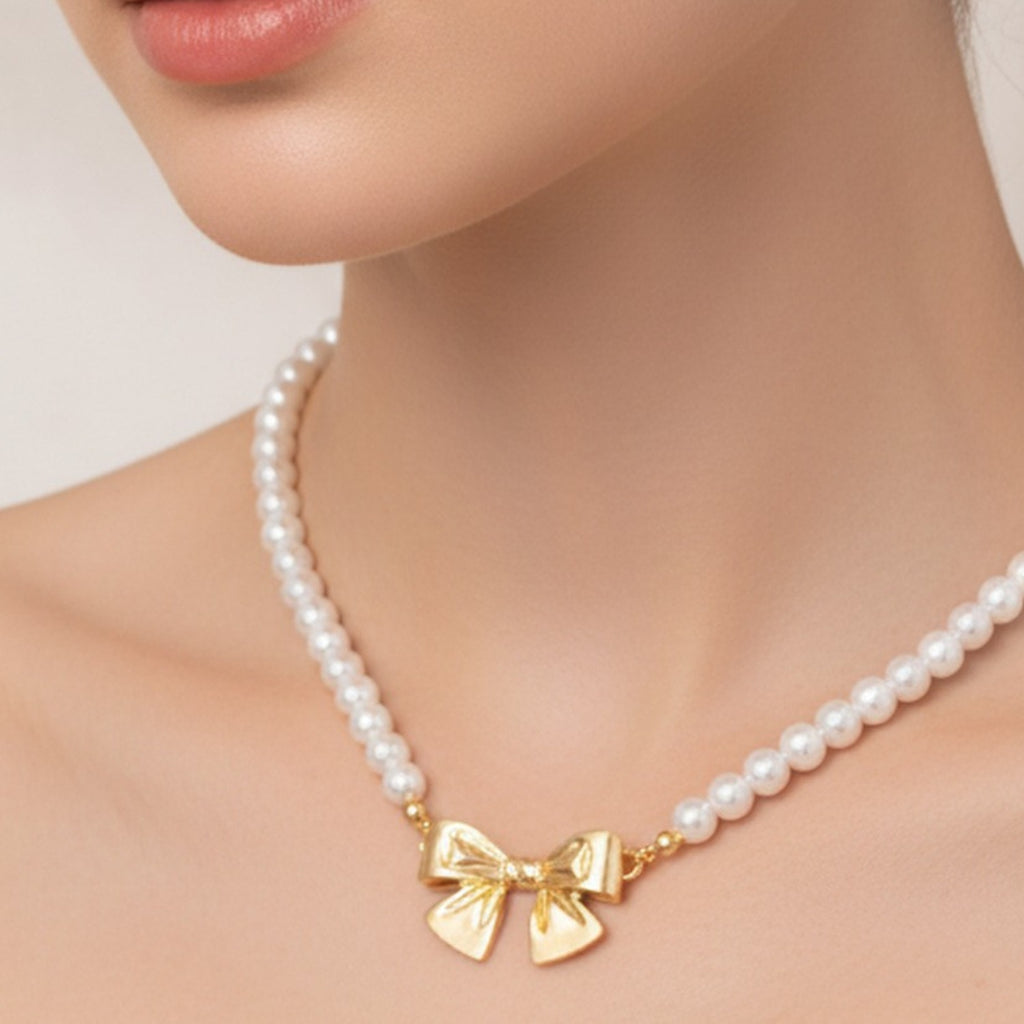 Pearl Bow Jewelry Set With Ring