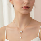 Bow Pearl Drop Chain Necklace Gold