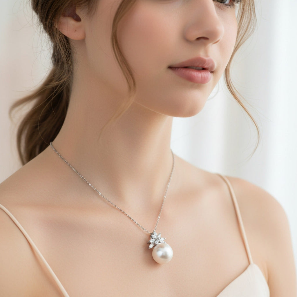 Pearl Star Pendant Chain Necklace - Silver XL81067 – jewelry (view 2)