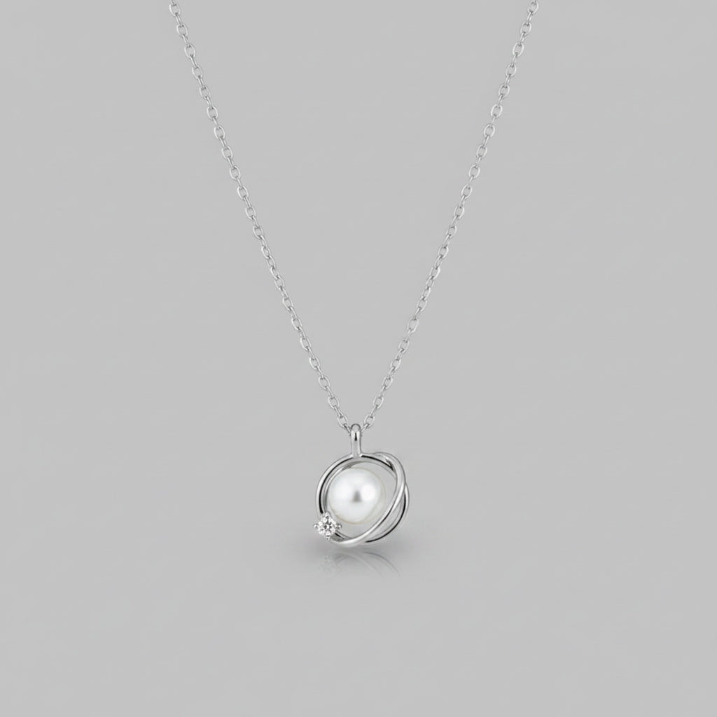 Pearl and Crystal Spiral Pendant Necklace
