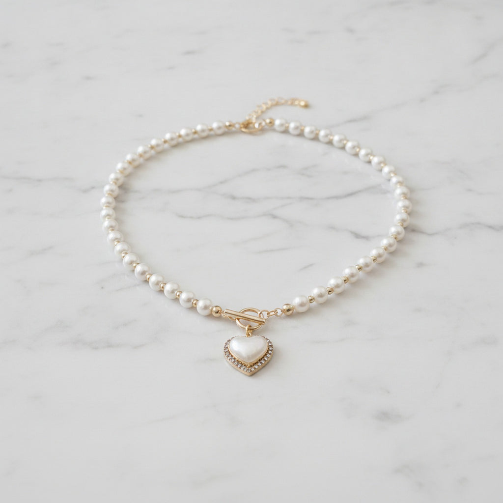 Pearl Heart Charm Necklace with Toggle Clasp – jewelry (view 2)