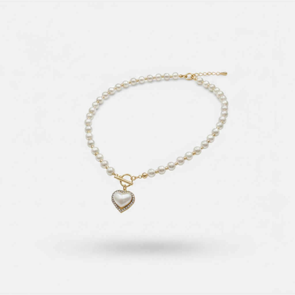 Pearl Heart Charm Necklace with Toggle Clasp – jewelry (view 1)