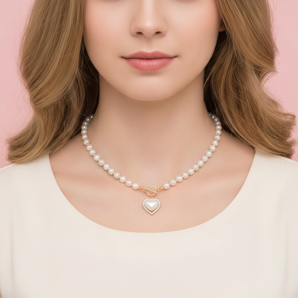 Pearl Heart Charm Necklace with Toggle Clasp – jewelry (view 3)