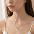 Gold Pearl and Rhinestone Bell Charm Necklace
