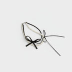 Pearl Beaded Choker Set With Black Ribbon Bow