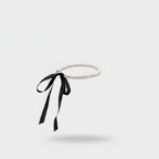 Pearl Beaded Bracelet with Black Ribbon Bow