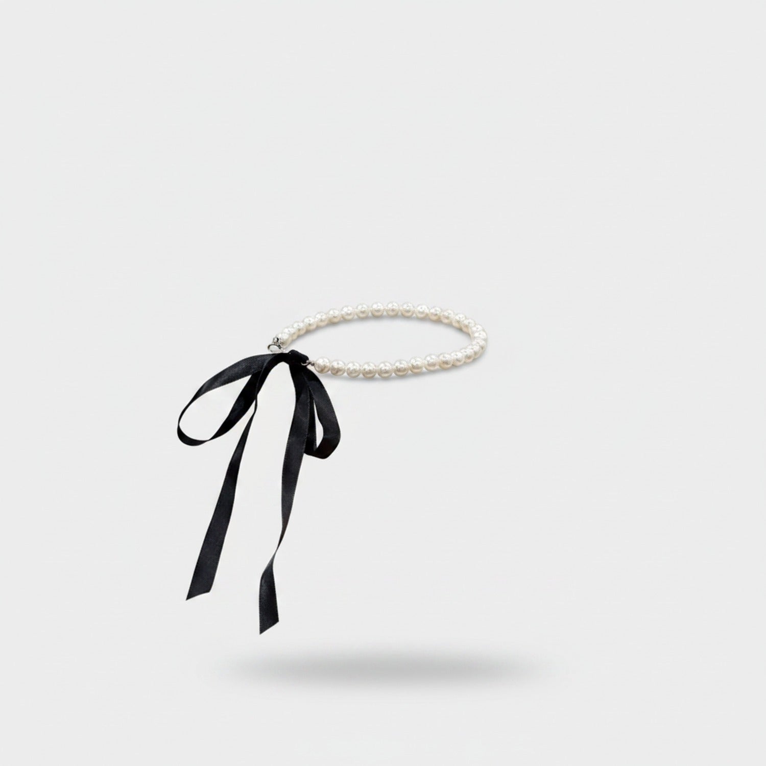 Pearl Beaded Bracelet with Black Ribbon Bow