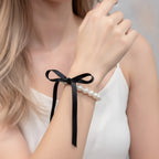 Pearl Beaded Bracelet with Black Ribbon Bow – jewelry (view 2)