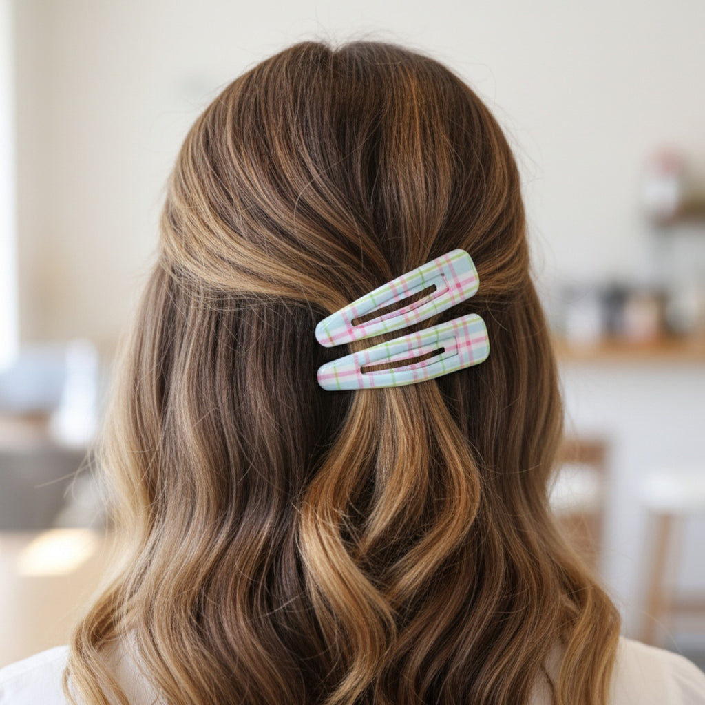 Pastel Gingham Hair Clips Set