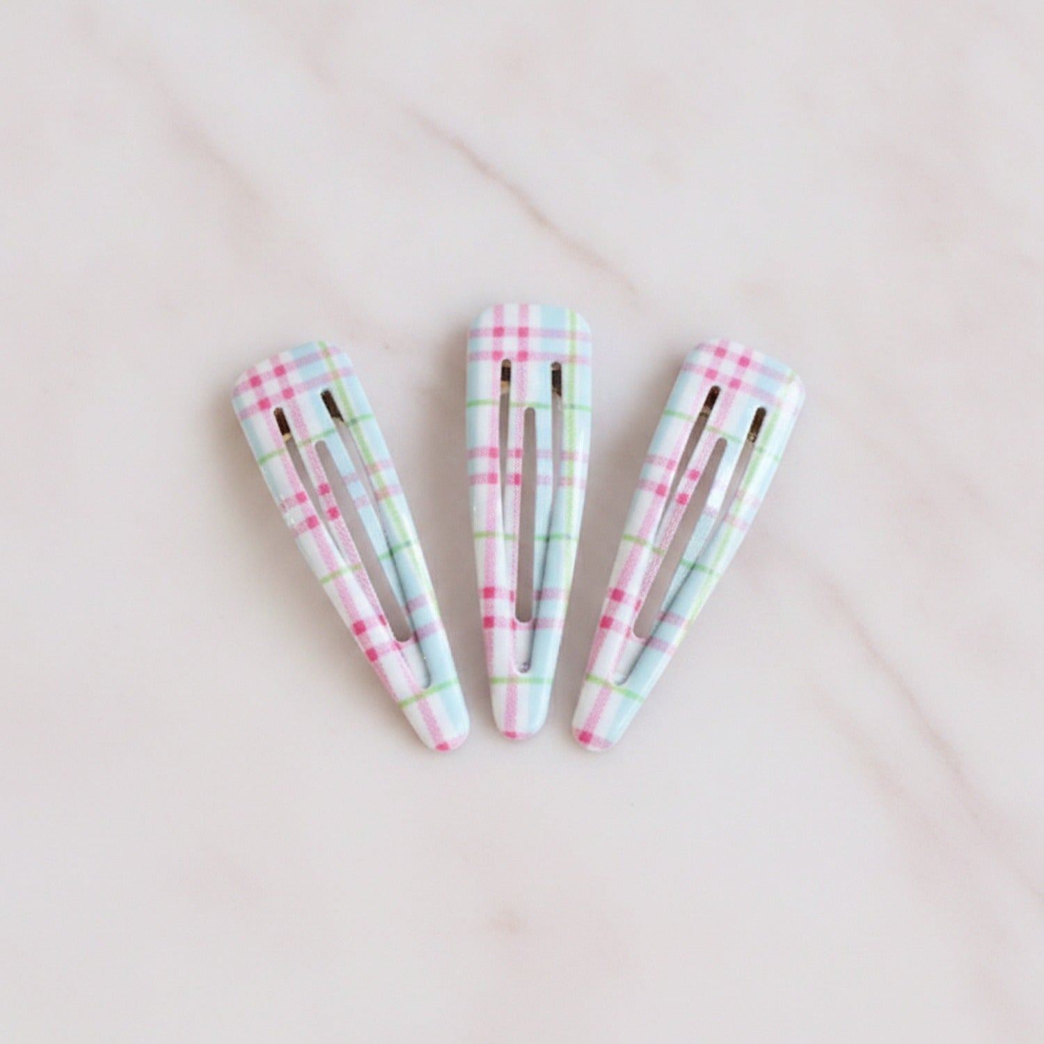 Pastel Gingham Hair Clips Set