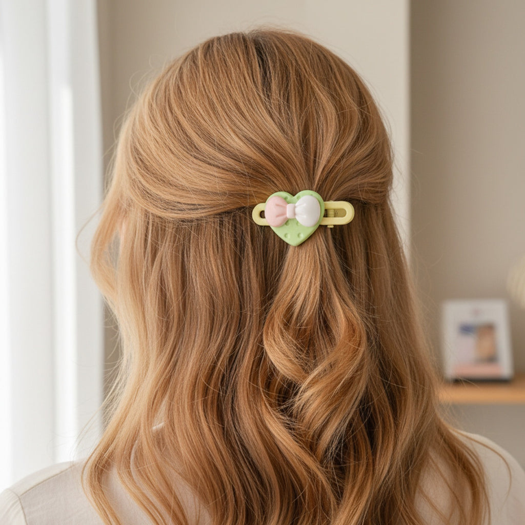 Pastel Teddy Bear Heart Star Hair Clips Set