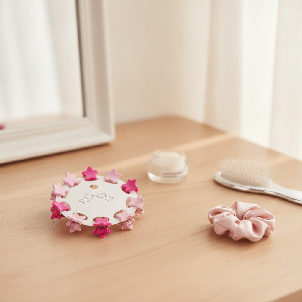 Flower Hair Clips Set - Barbie Pink Stars – hair accessories (view 2)