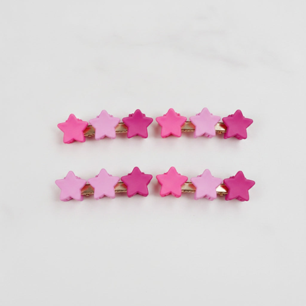 Flower Hair Clips Set - Barbie Pink Stars