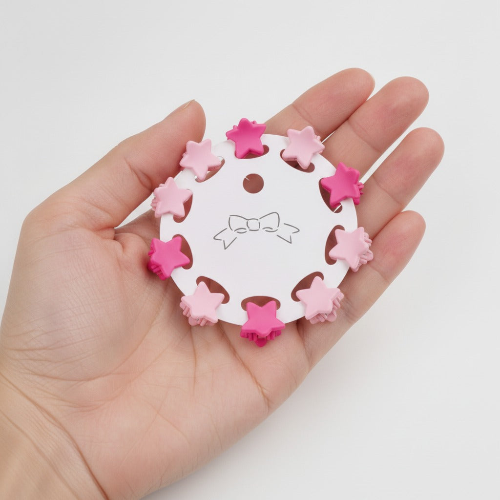 Flower Hair Clips Set - Barbie Pink Stars – hair accessories (view 3)