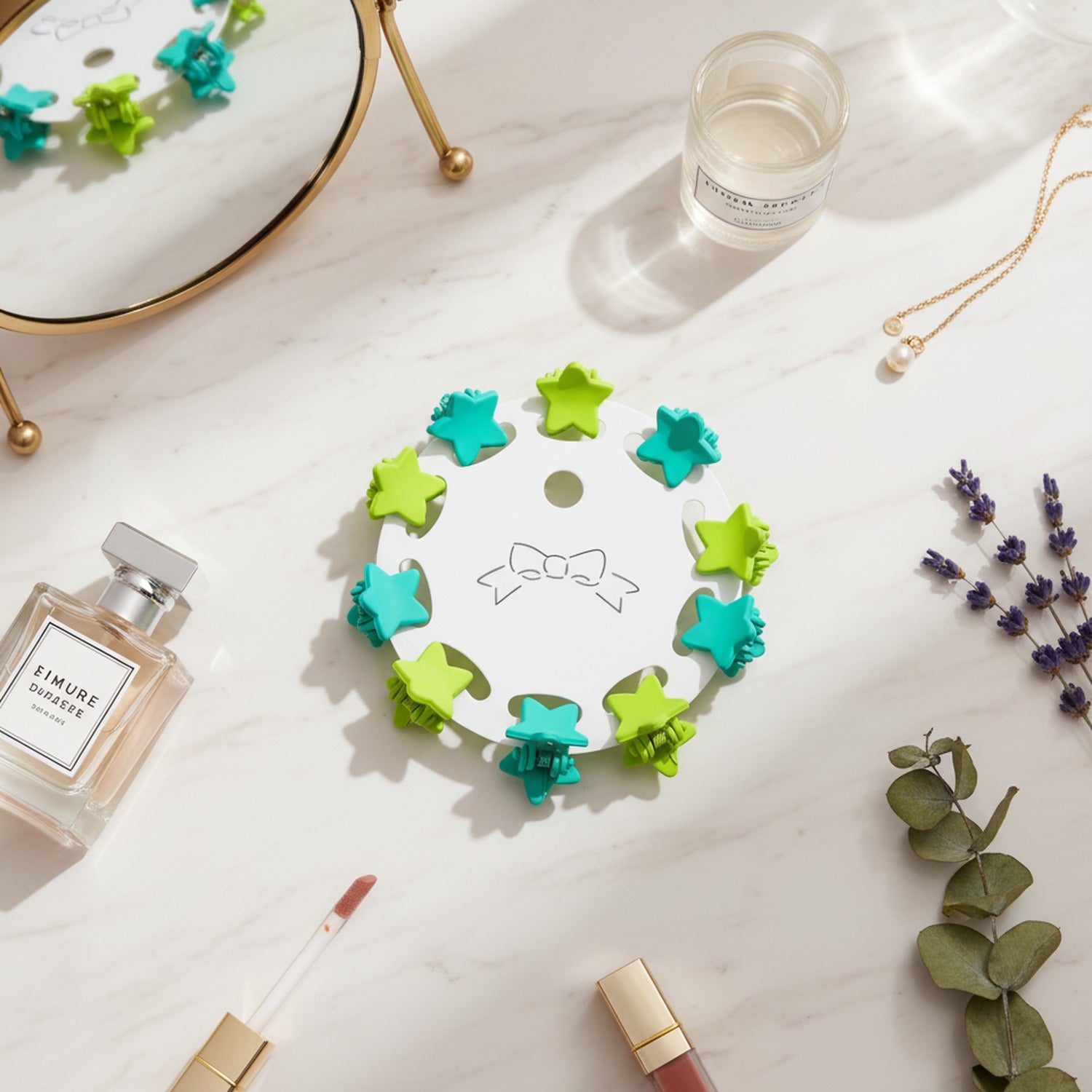Flower Hair Clips Set - Green Stars – hair accessories (view 3)
