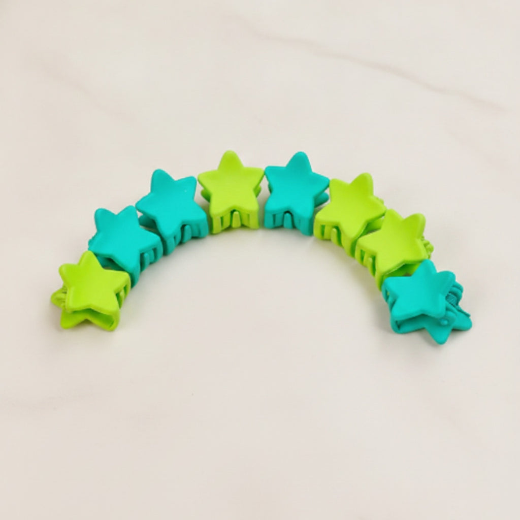 Flower Hair Clips Set - Green Stars