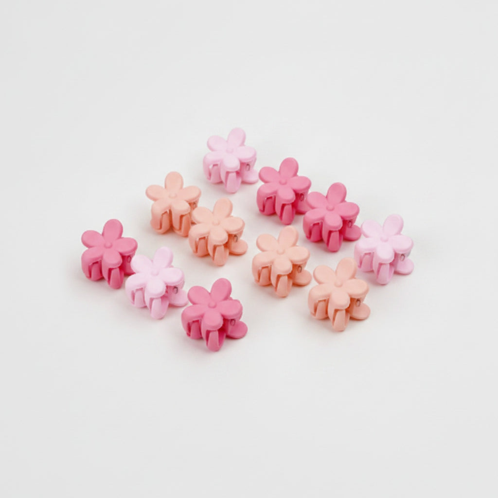 Flower Hair Clips Set - Pink Flowers