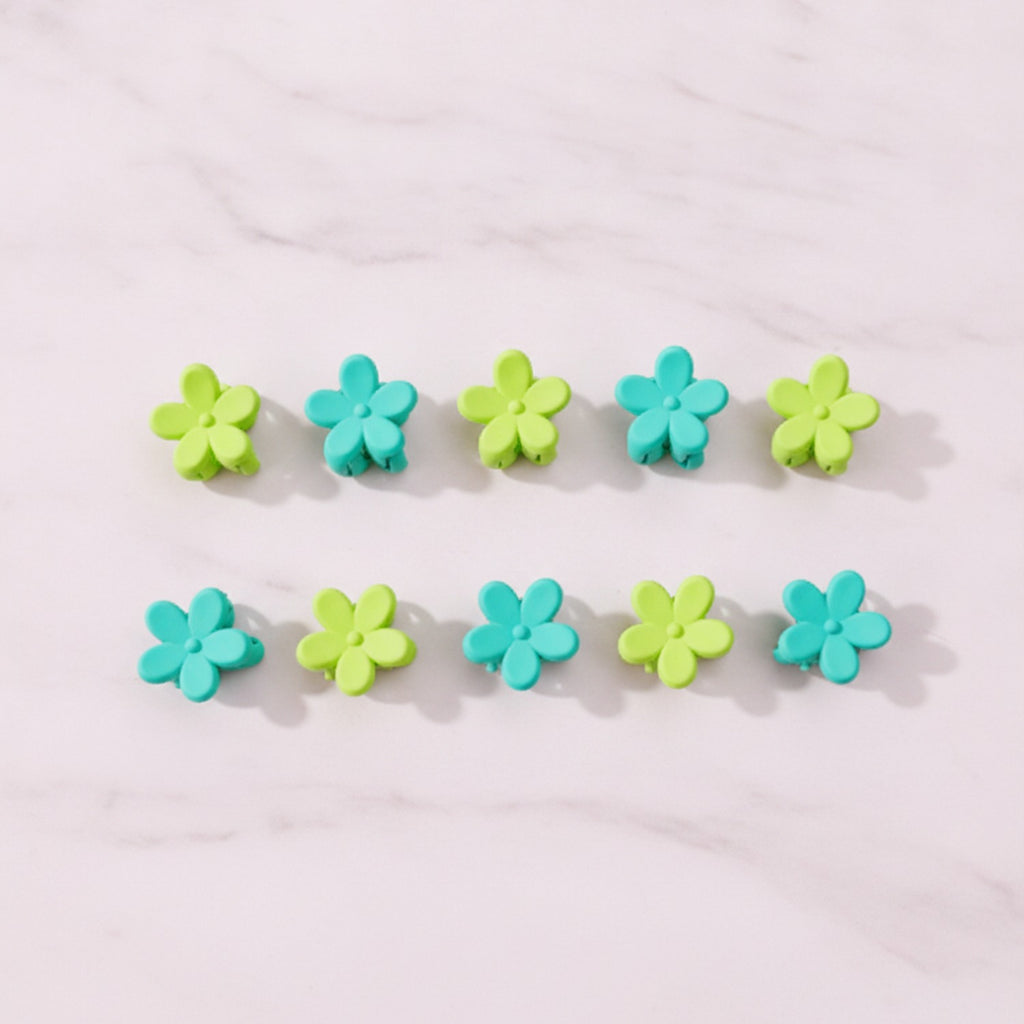 Flower Hair Clips Set - Green Flowers