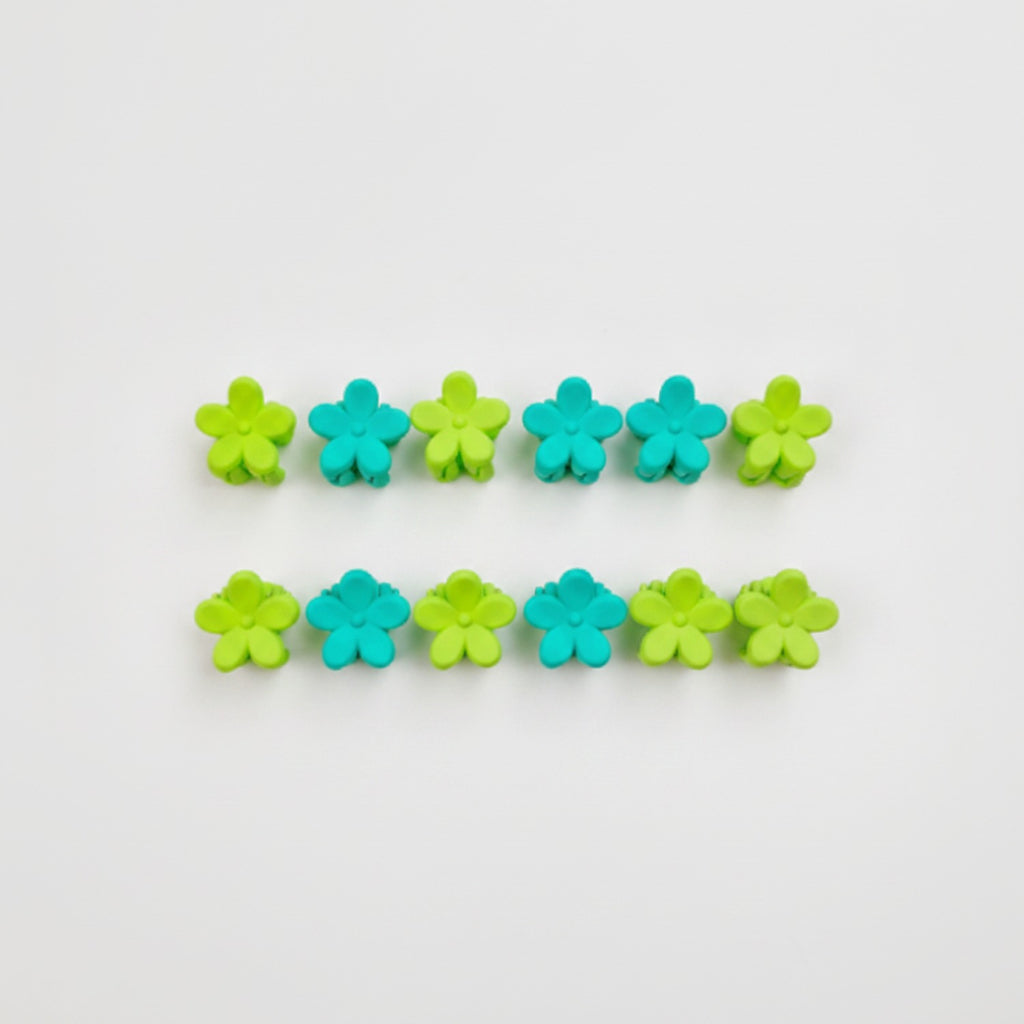 Flower Hair Clips Set - Green Flowers