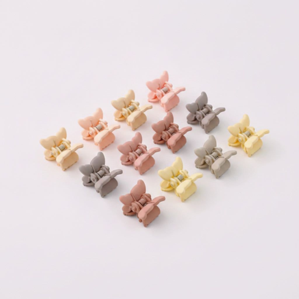 Flower Hair Clips Set - Tan Butterfly