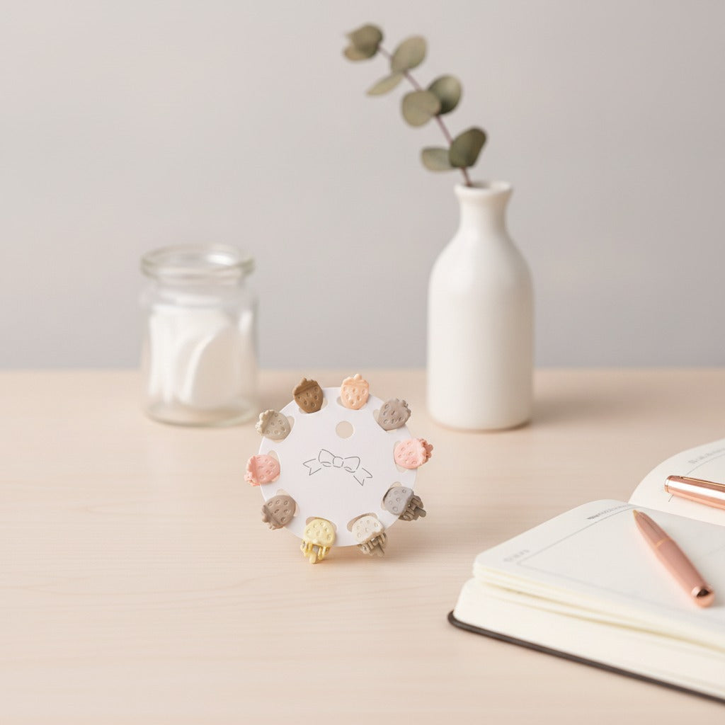 Flower Hair Clips Set - Tan Strawberry – hair accessories (view 2)