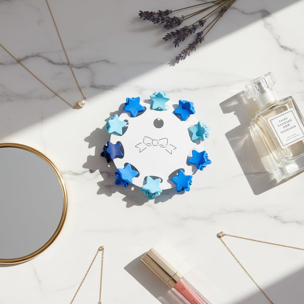 Flower Hair Clips Set - Blue Stars – hair accessories (view 3)