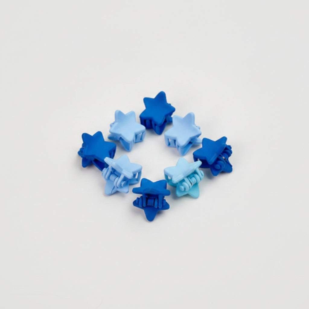 Flower Hair Clips Set - Blue Stars