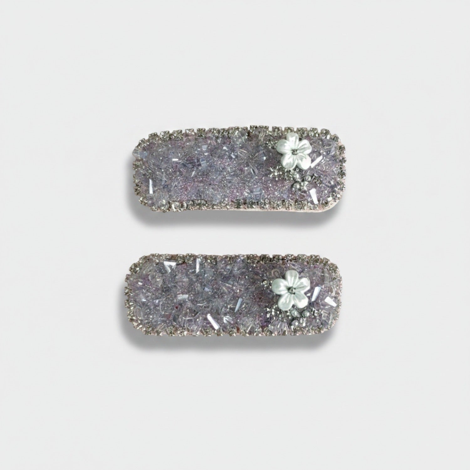 Sparkly Purple Glitter Hair Clips with White Flower Charm