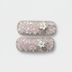 Pink Iridescent Crystal Hair Clips With Flower Charms