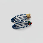 Navy Pearl Beaded Hair Clips Set With Charm Details